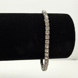 Elegant Silver Tone Rhinestone Tennis Bracelet Sparkling Stretch Band Jewelry